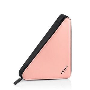 Prada Pink and Black Triangle Cosmetic Pouch in box